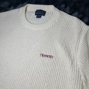 RARE Vantage Custom Classics Hennessy Sweater Chunky Sz L Cream Vtg Promotional